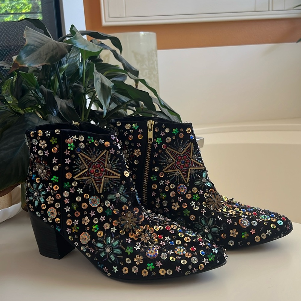 Free People Bedazzled Sequin Ankle Boots
